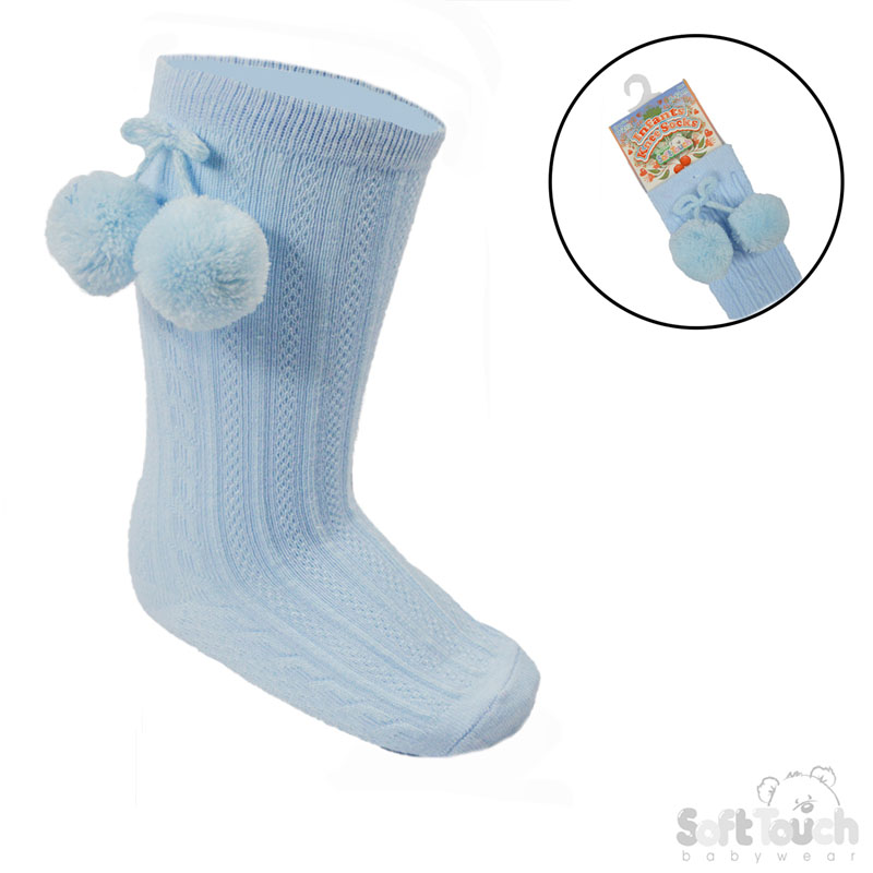 Elegance Sky Blue Pom Pom Socks by Soft Touch (0-24 Months)