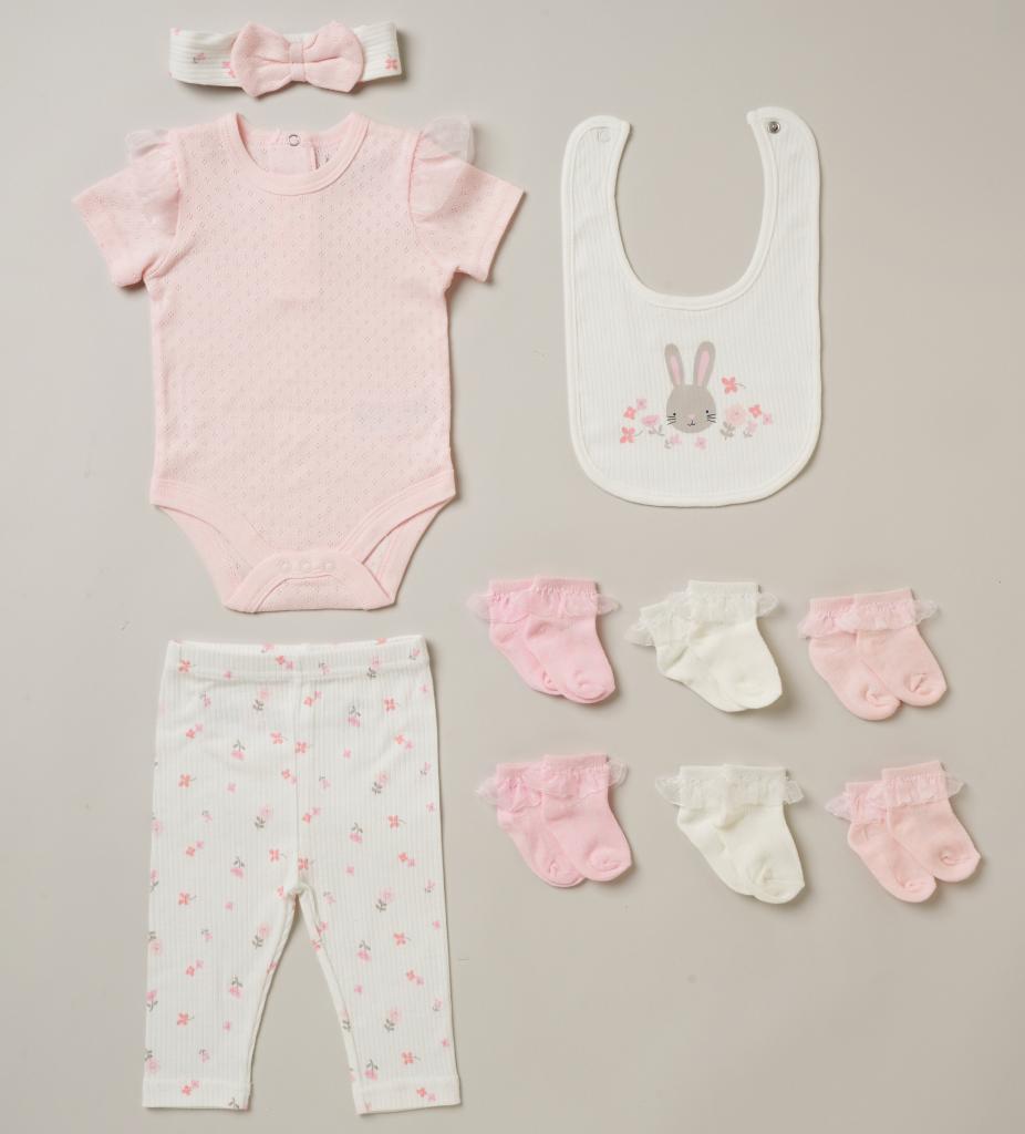 “Floral” Ribbed Ten Piece Set by Lily & Jack (0-3 Months) - Image 2