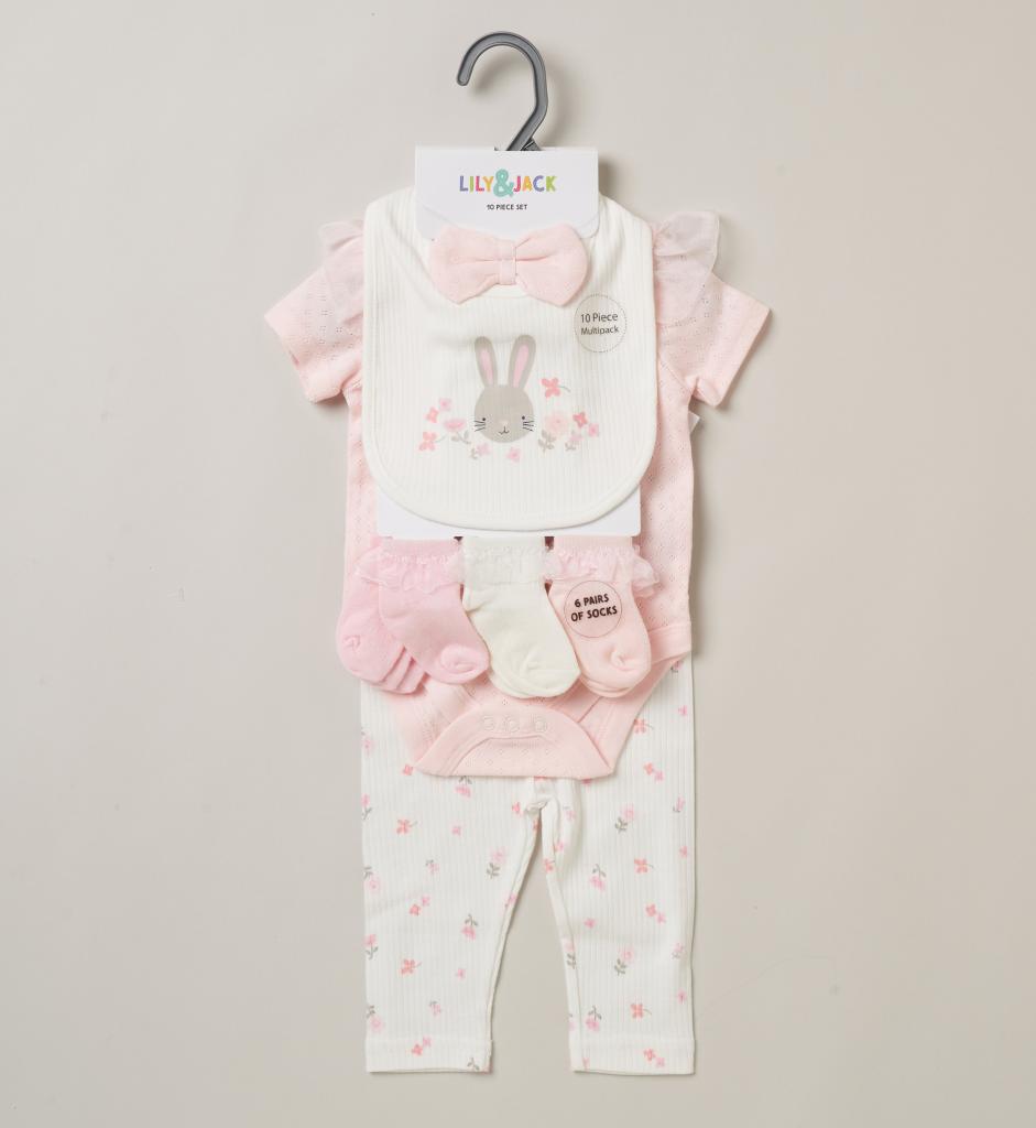 “Floral” Ribbed Ten Piece Set by Lily & Jack (0-3 Months) - Image 3