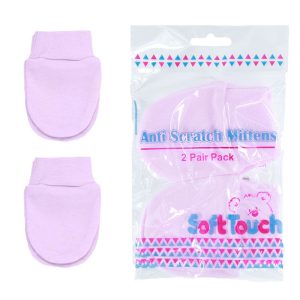 Pink Twin Pack Scratch Mitts by Soft Touch (Newborn)