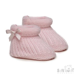 Pink Cable Knit Bow Booties by Soft Touch (Newborn)