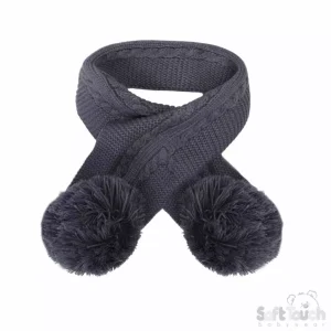 Steel Blue Elegance Scarf with Pom Poms by Soft Touch (Newborn–24 Months) CLEARANCE‼️