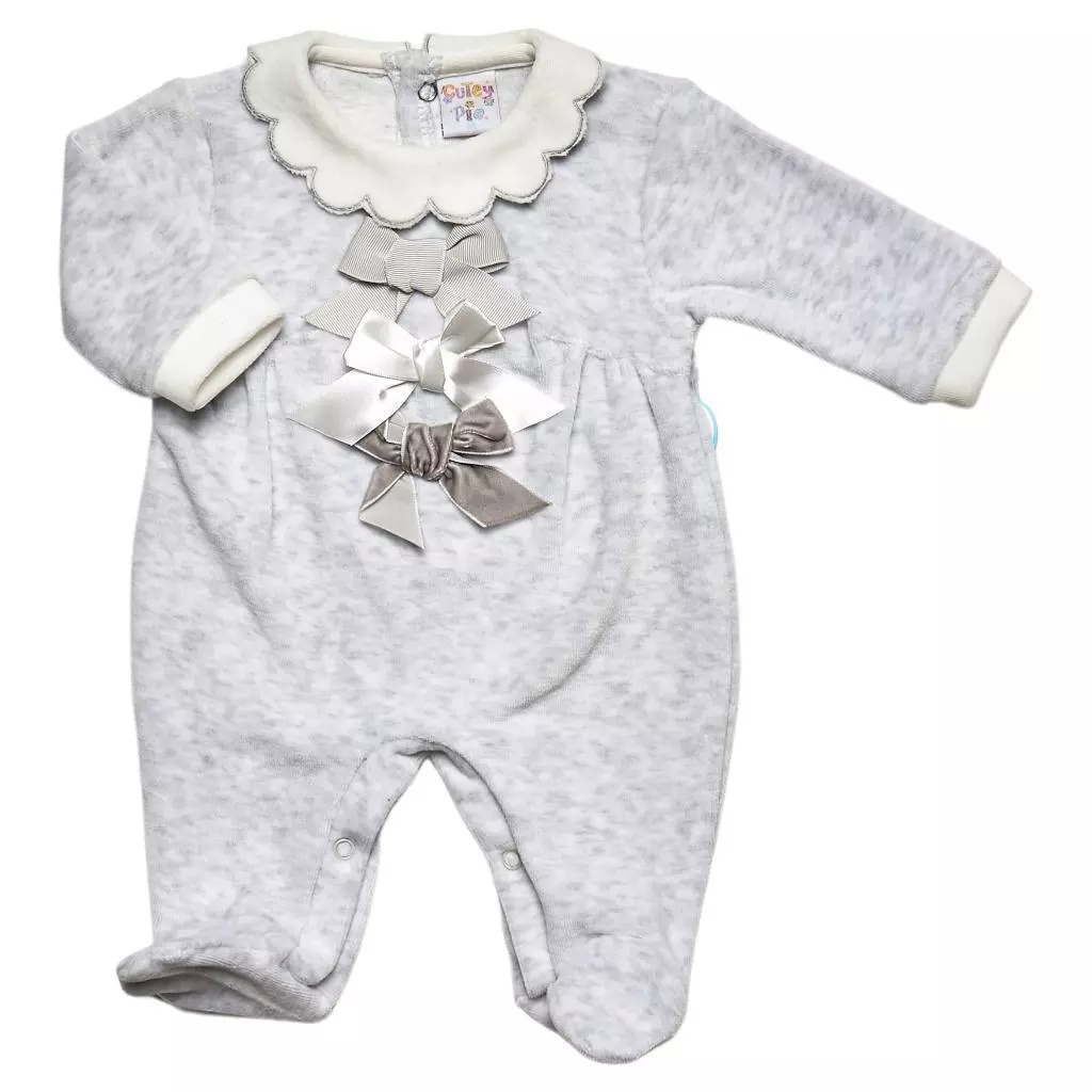 “Three Bow” Velour All In One by Just Too Cute (0-6 Months) - Image 2