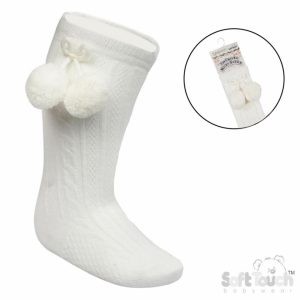 “Cream Elegance” Pom Pom Socks (6–12 M / 12–24 M) by Soft Touch