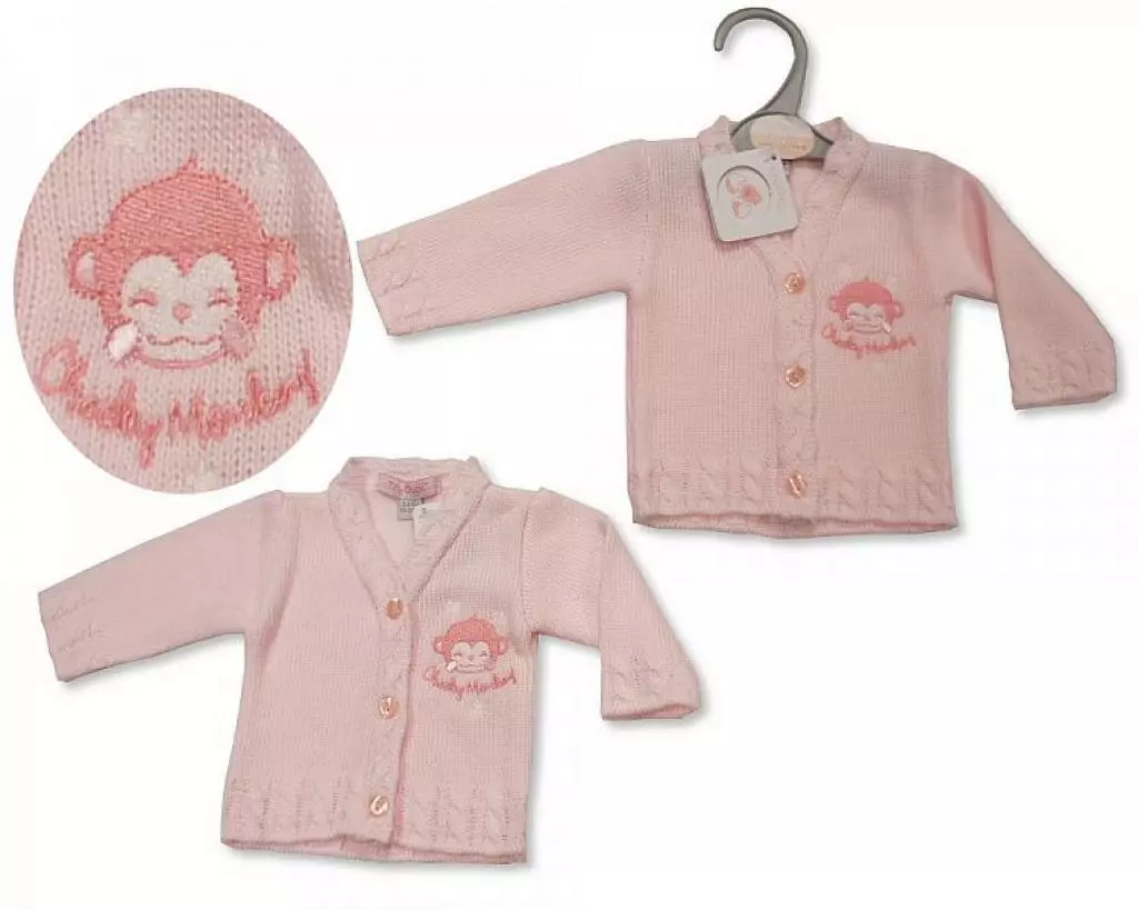 "Cheeky Monkey" Knitted Cardigan (3–8lbs)