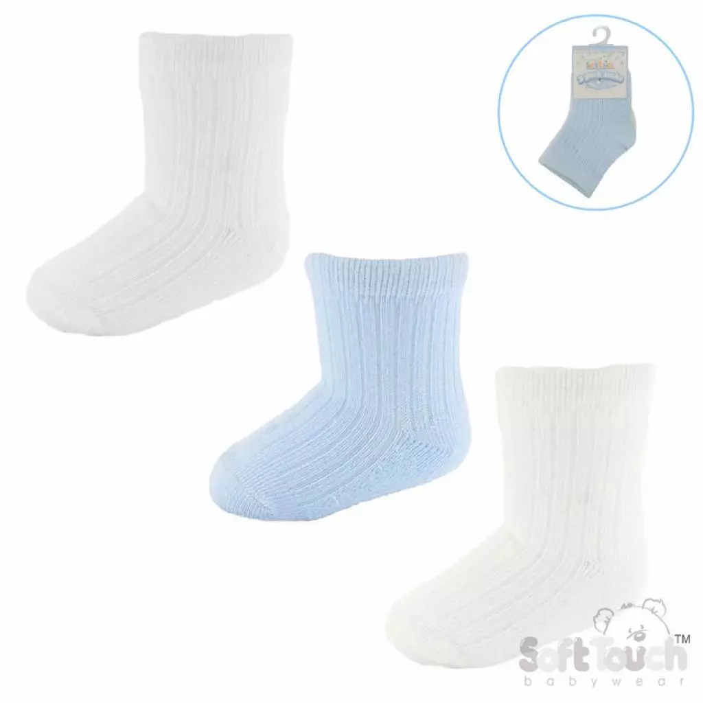 Baby Boys Triple Pack of Ribbed Socks by Soft Touch (Newborn–12 Months)