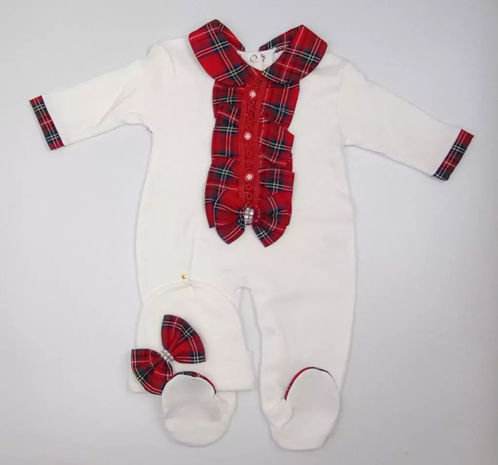 Ivory Tartan Ruffle All In One & Hat by Visara Vivaki (3-9 Months) - Image 2