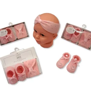 Pink Diamante Heart Socks and Headband Set by Nursery Time – 0–6 Months