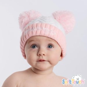 “Mummy & Daddy” Pom Pom Hat by Soft Touch (Newborn to 12 Months)