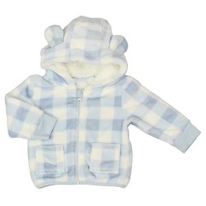 Hooded Snug Fleece Gingham Jacket by Pure & Soft – Baby Blue