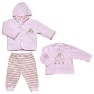 Pink “Welcome” Jacket Three Piece Set by Just Too Cute (0–3 Months)