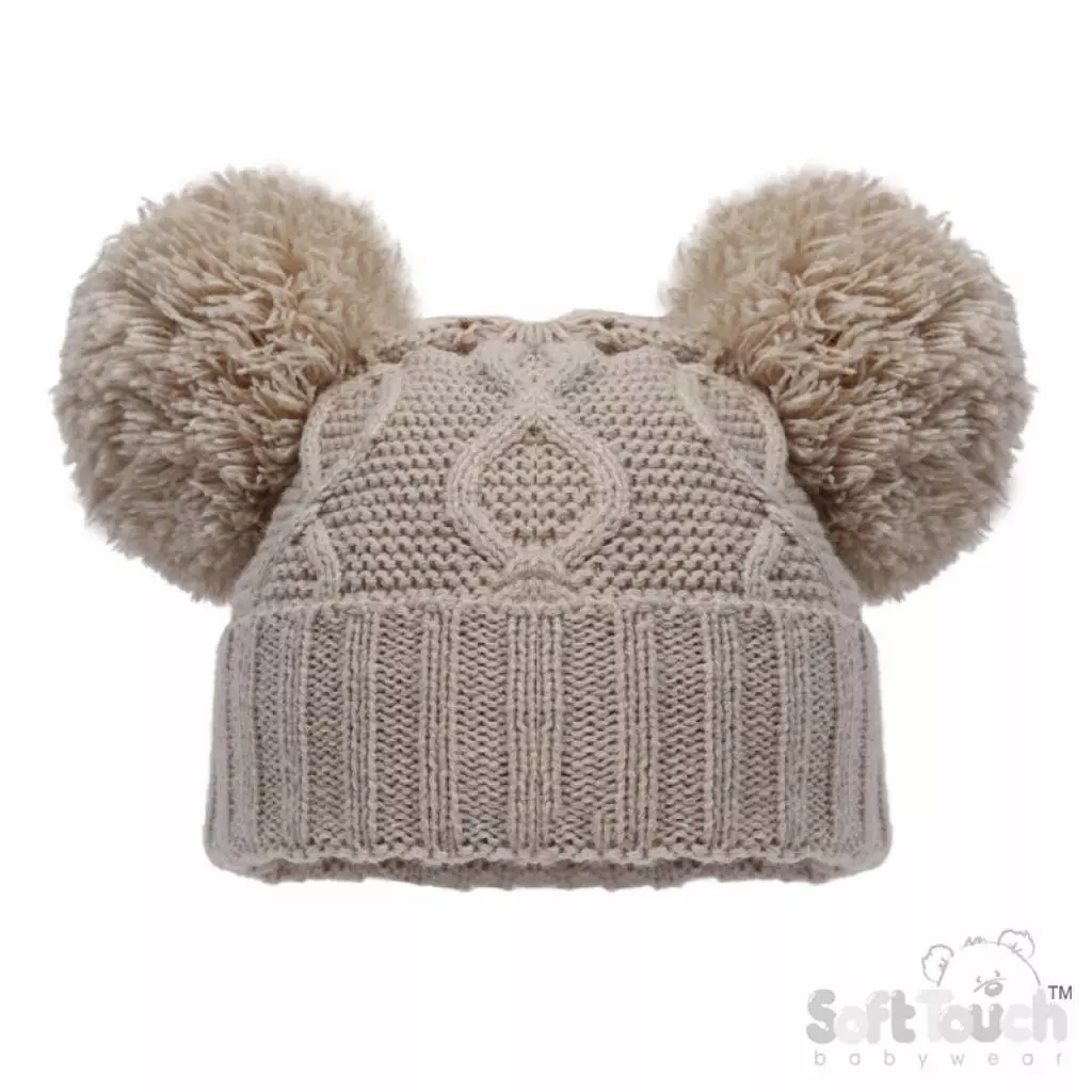 Biscuit Deluxe Chain Knit Pom Pom Hat by Soft Touch – (Newborn to 12 Months)