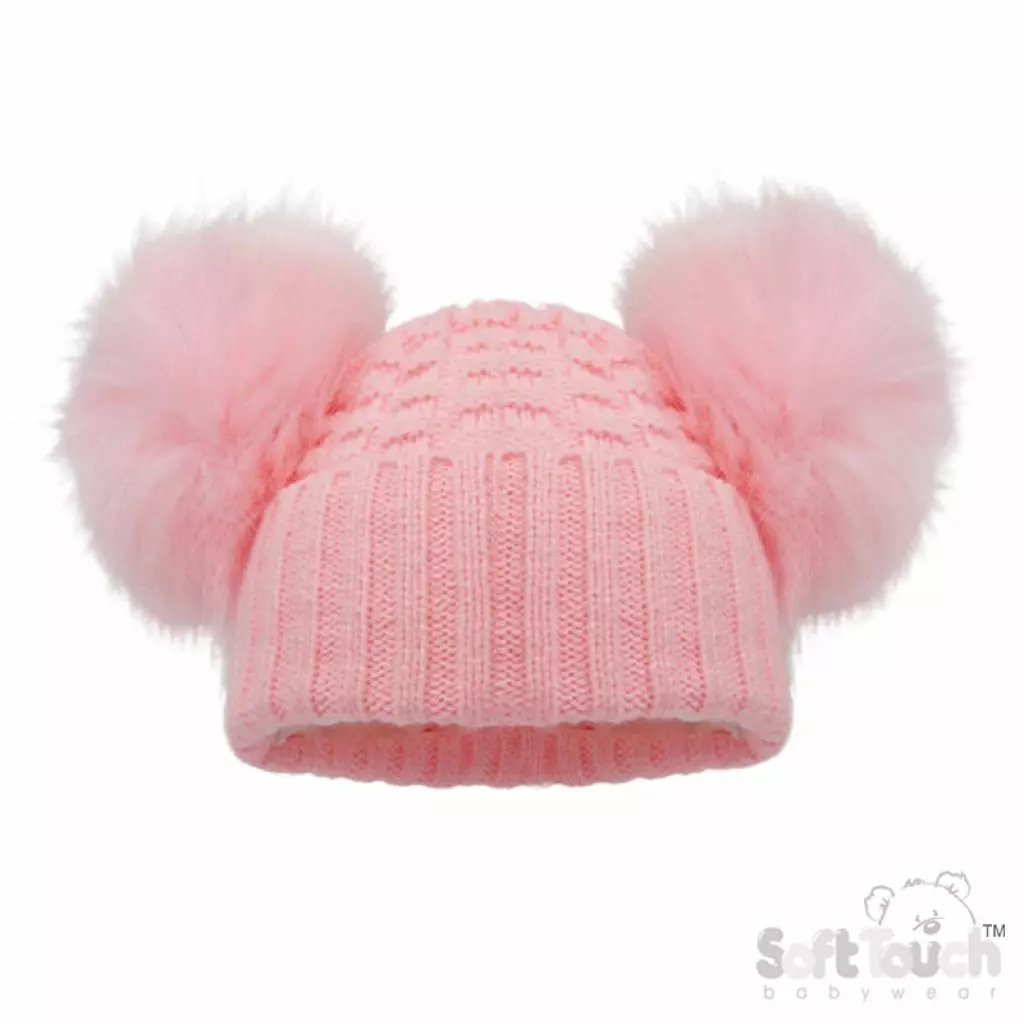 Pink Deluxe Check Knit Pom Pom Hat by Soft Touch – 12–24 Months