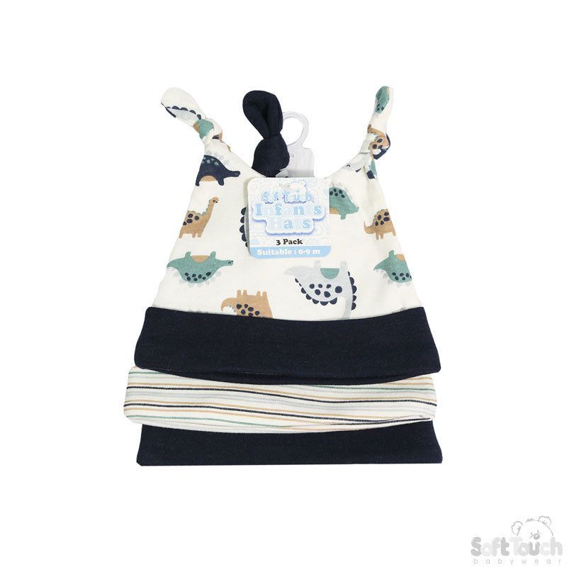 Baby Boys Triple Pack Assorted Dinosaur Hats by Soft Touch (0–9 Months) - Image 2