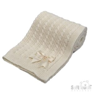 Cream Deluxe Cable Knit Wrap with Bow by Soft Touch