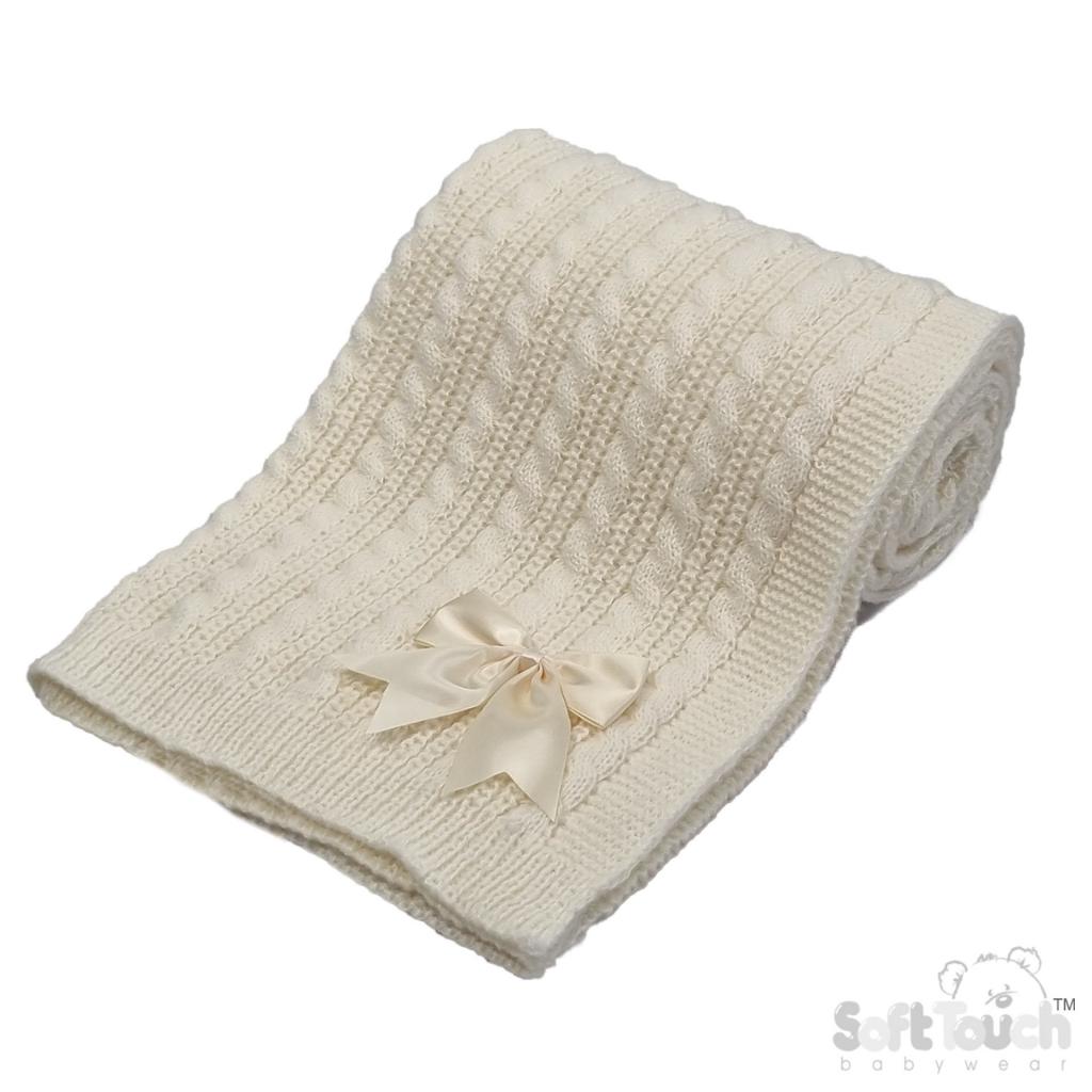 Cream Deluxe Cable Knit Wrap with Bow by Soft Touch