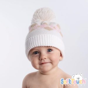 Pink Argyle Pom Pom Hat by Soft Touch (Newborn-12 Months)