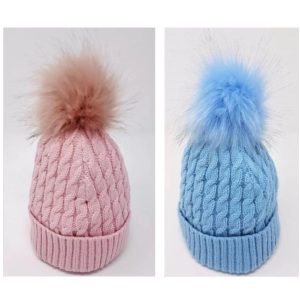 Cable Knit Pom Pom Hats by Pesci Baby (0–3 Months; 3–6 Months)