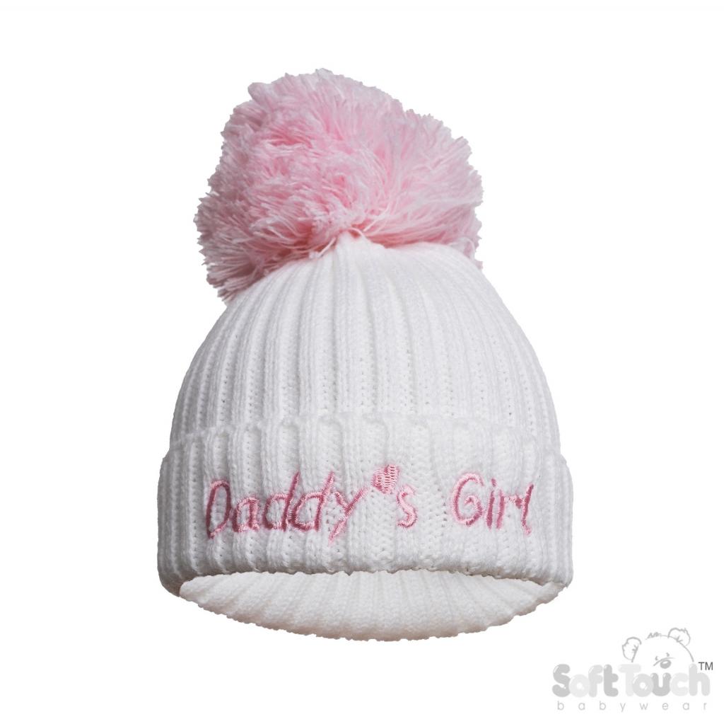 "Daddy`s Girl- Boy" Ribbed Knit Pom Pom Hat (Newborn-12 Months) - Image 2