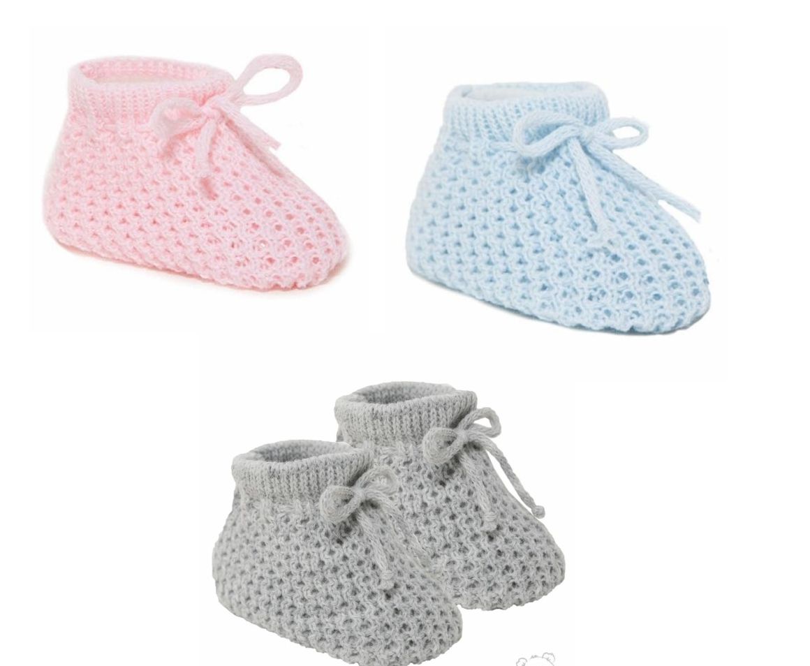 Knitted Booties with Bow by Soft Touch (Newborn)