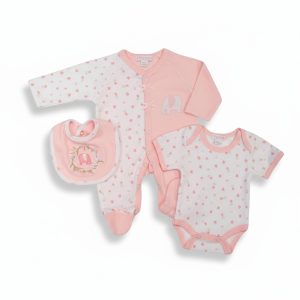 “Elephant” 4 Piece Set by Tiny Chick – White/Pink (5–8lbs) LAST ONE REDUCED‼️