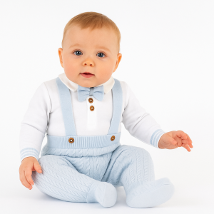 Dungaree Knit Set by Little Gent (0-12 Months) - White/Sky