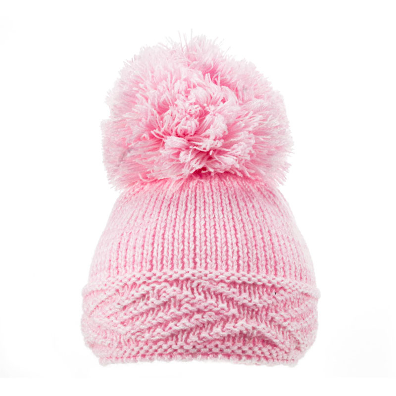 Pink Diamond Pom Pom Hat by Soft Touch (Newborn–12 Months)