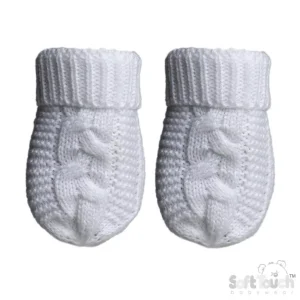Baby “Zero” Cable Mittens by Soft Touch (White, Newborn–12 Months)