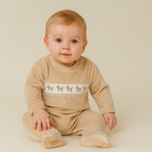 Smocked “Puppy” Velour All In One by My Little Chick (Newborn-6 Months)