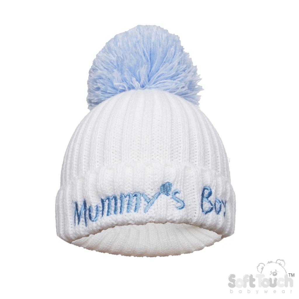 "Mummy's Girl-Boy" Ribbed Knit Pom Pom Hat (Newborn-12 Months) - Image 2