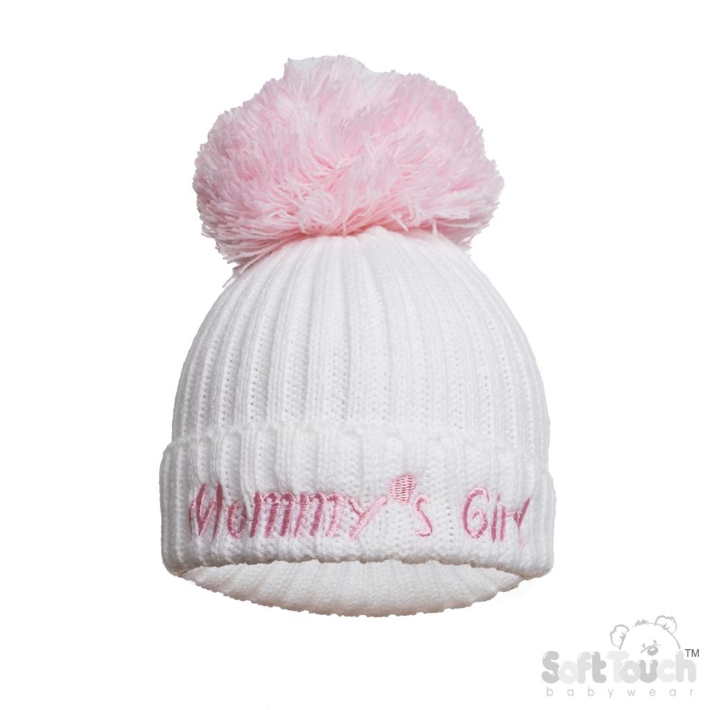 "Mummy's Girl-Boy" Ribbed Knit Pom Pom Hat (Newborn-12 Months) - Image 3