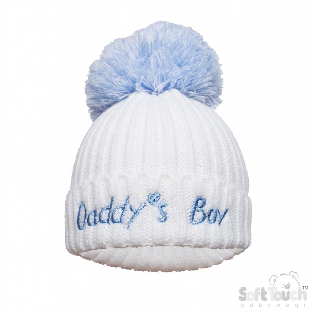 "Daddy`s Girl- Boy" Ribbed Knit Pom Pom Hat (Newborn-12 Months) - Image 3