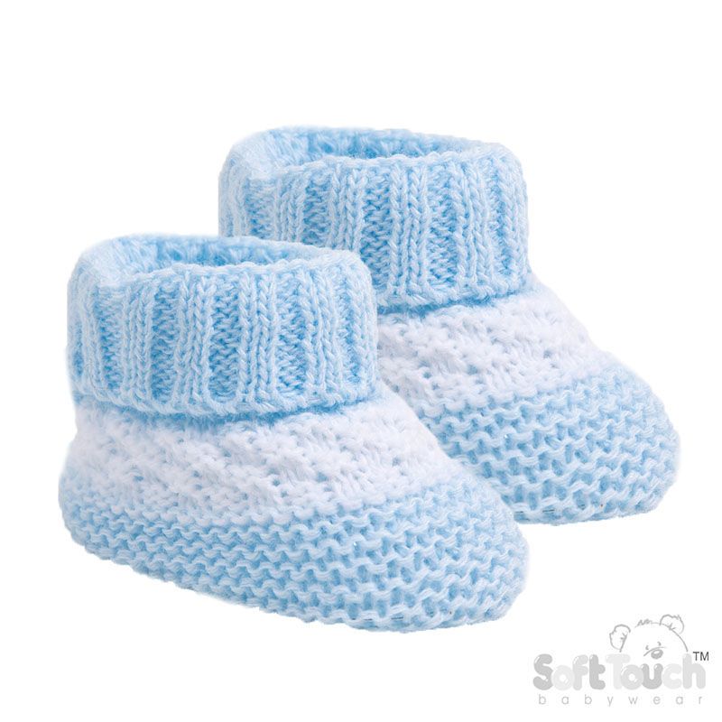 Sky & White Knitted Booties by Soft Touch (Newborn)
