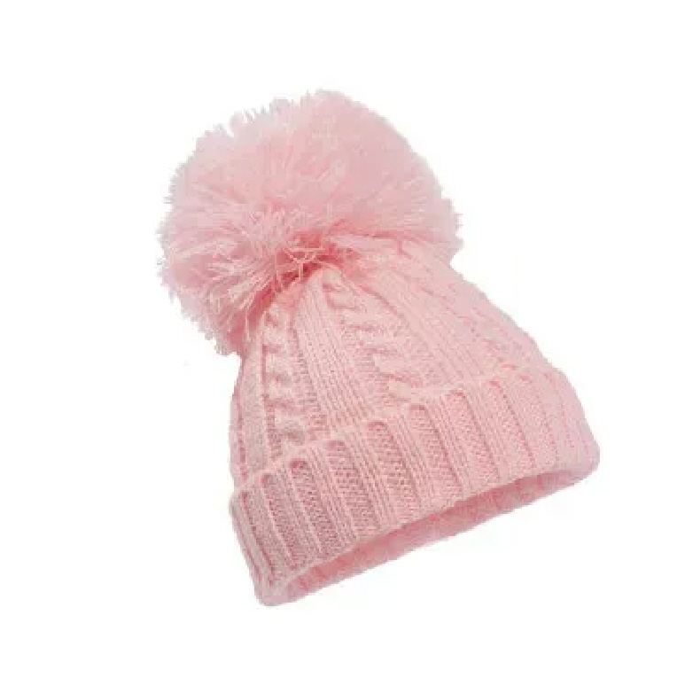 Elegance Cable Knit Pom Pom Hat by Soft Touch (Newborn–12 Months)