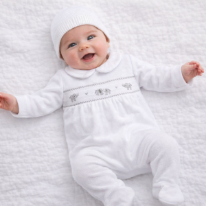 Smocked Elephant Velour All in One (0-9 Months)