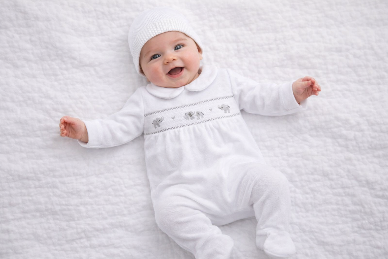 Smocked Elephant Velour All in One (0-9 Months)