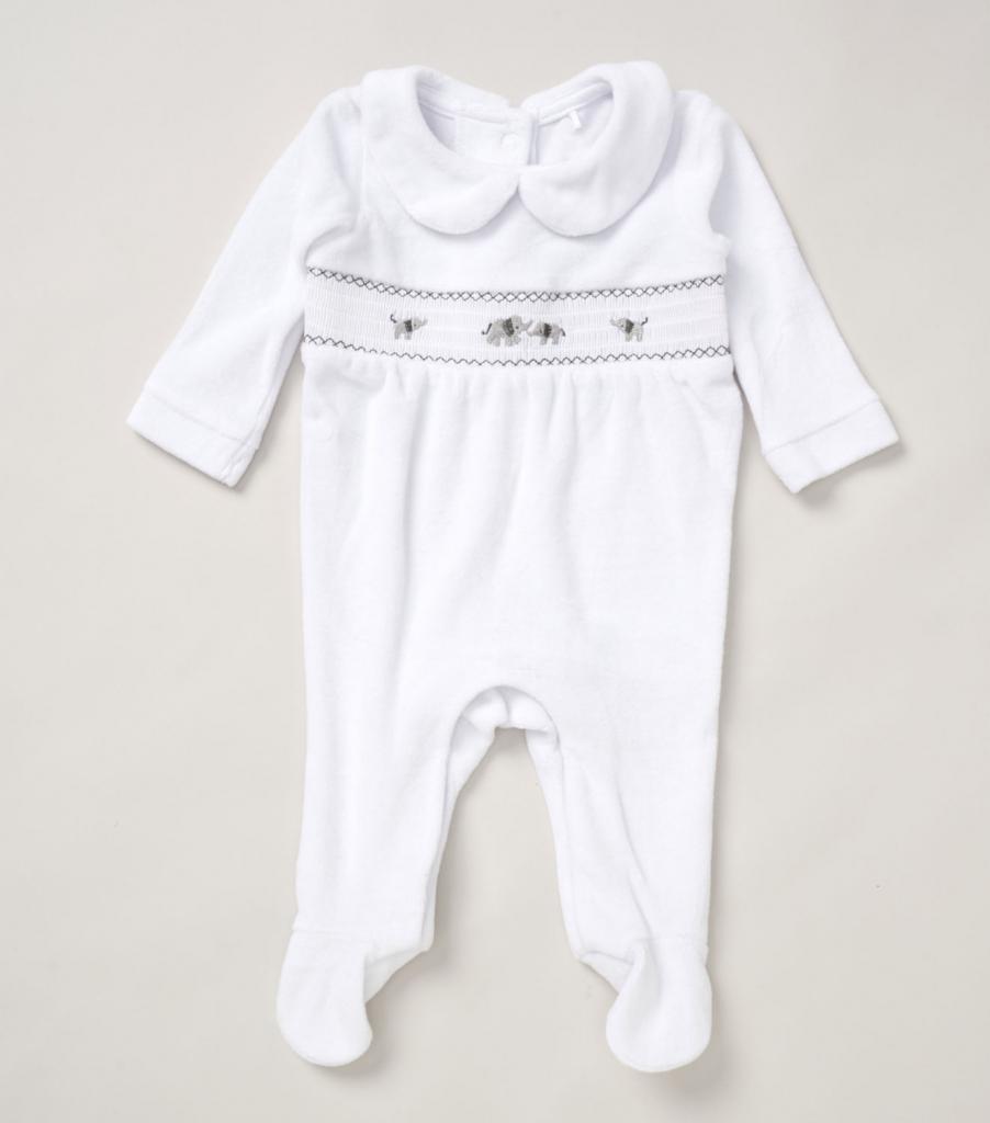 Smocked Elephant Velour All in One (0-9 Months) - Image 3