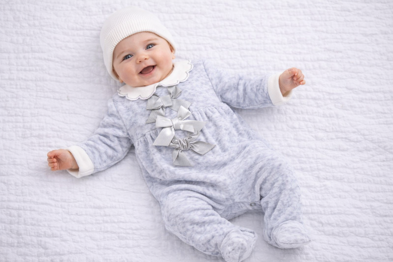 “Three Bow” Velour All In One by Just Too Cute (0-6 Months)