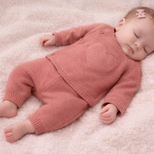 Coral Heart Knitted 2-Piece Layette Set by Bonjour Bébé (3–9 Months) CLEARANCE‼️