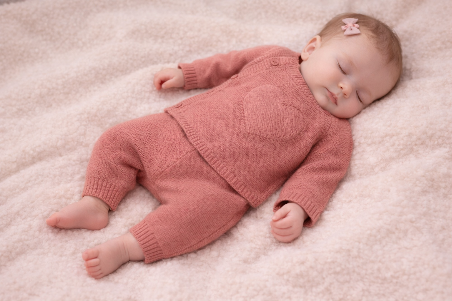 Coral Heart Knitted 2-Piece Layette Set by Bonjour Bébé (3–9 Months) CLEARANCE‼️
