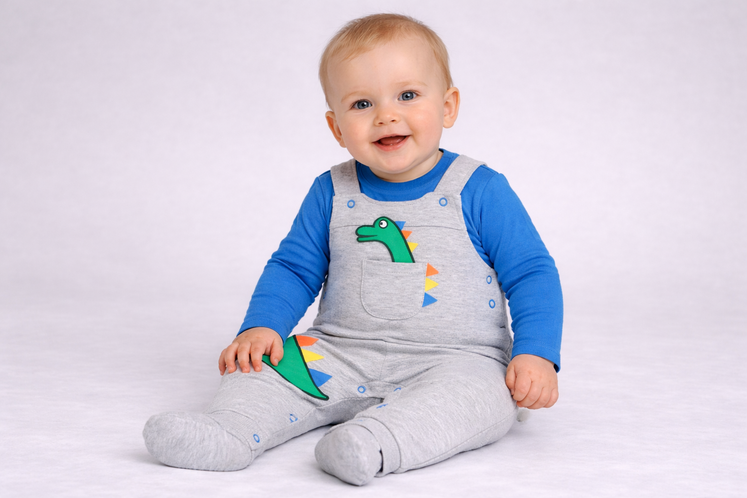 Two Piece Dinosaur Dungaree Set by Mighty Fun (6–9 Months) LAST ONE REDUCED‼️