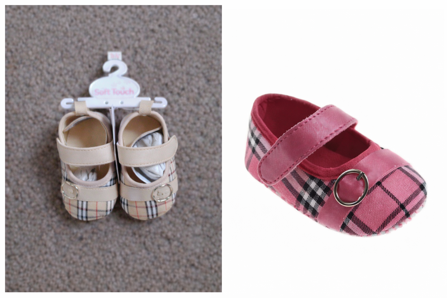 Strapped Gripper Sole Tartan Shoes by Soft Touch (0–12 Months)
