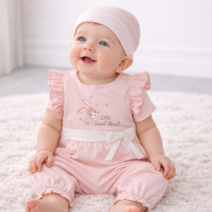 “Ruffle Bow” Romper & Beanie by My Little Chick (Newborn–6 Months)