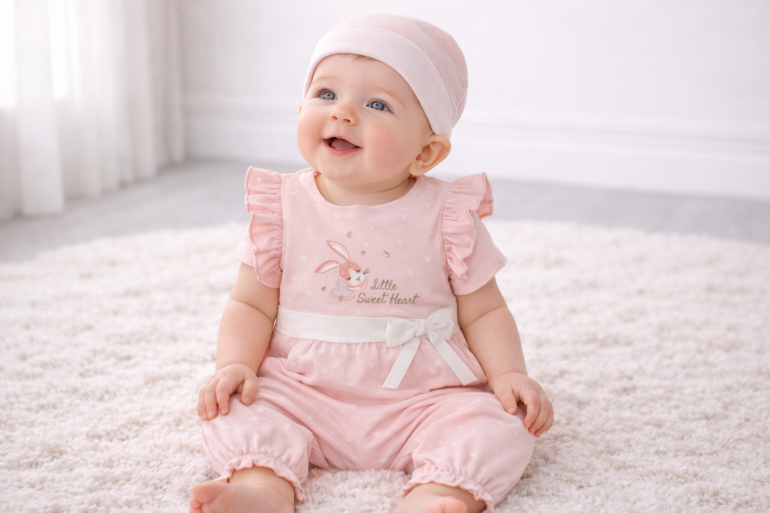 “Ruffle Bow” Romper & Beanie by My Little Chick (Newborn–6 Months)