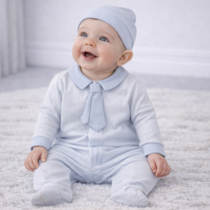 Pinstripe Tie Sleepsuit and Hat Set by My Little Chick (0–6 Months)⁹