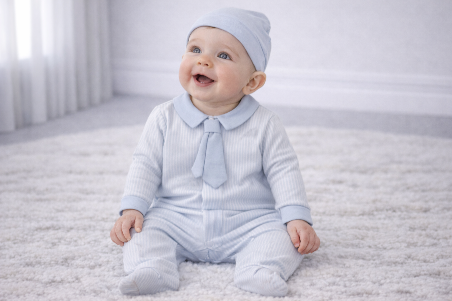 Pinstripe Tie Sleepsuit and Hat Set by My Little Chick (0–6 Months)⁹