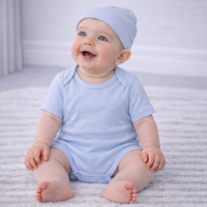 Triple Pack Blue Plain Short Sleeve Bodysuits by Just Too Cute (0–12 Months)