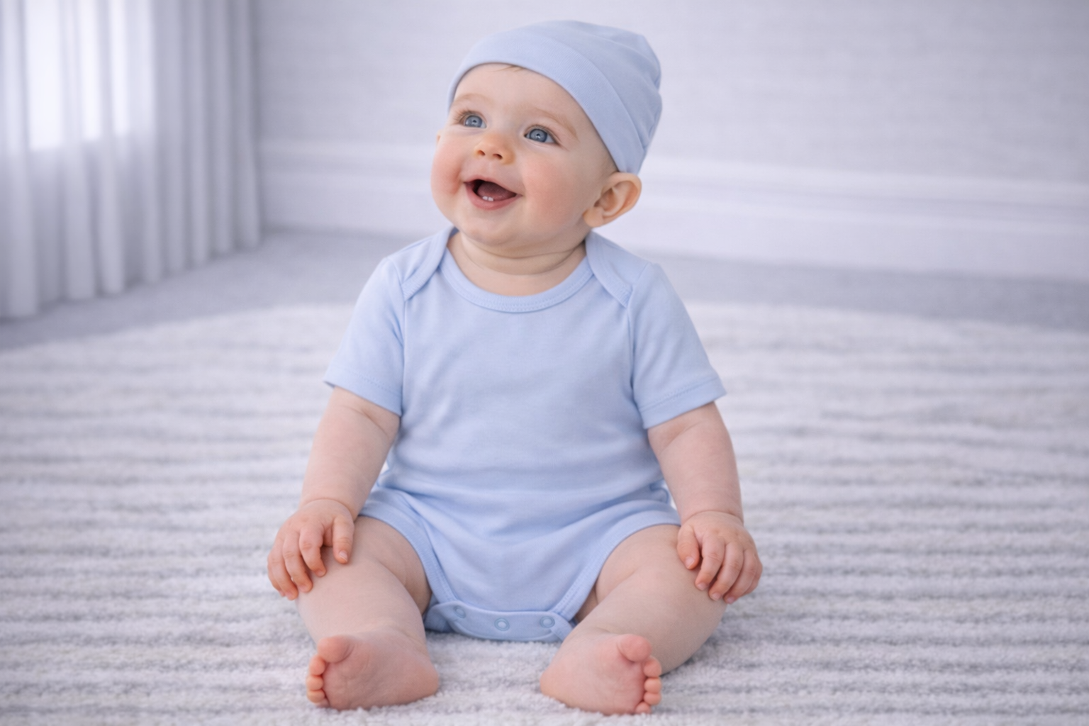 Triple Pack Blue Plain Short Sleeve Bodysuits by Just Too Cute (0–12 Months)