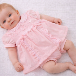 Smocked “Bow and Lace” Dress Set by My Little Chick (3–6 Months)