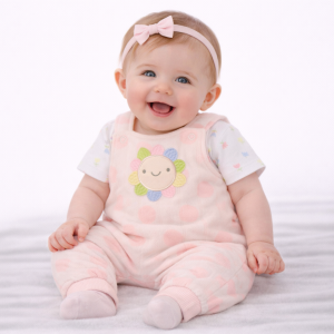 Pointelle Flower Dungaree Set – Pink by Pure & Soft (0–6 Months)